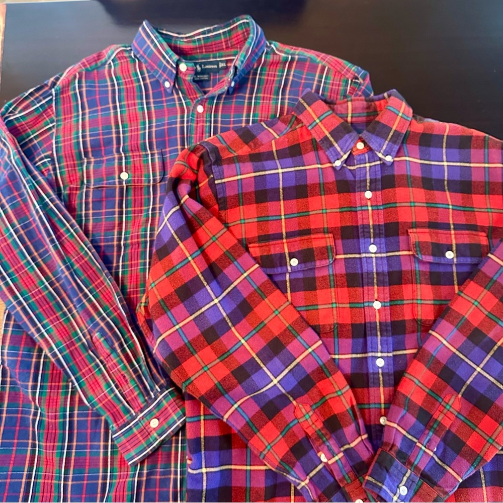 Two Classic Fit Plaid Flannel RL Workshirts. Size XL